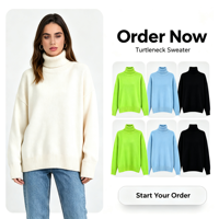 VELAN Benutzerdefiniertes Logo Herbst Winter Eleganter Locker Sitzender Weißer Warmer Langarm Rollkragen Einfarbiger Damen-Pullover