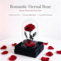 Rose éternelle artisanale préservée sous cloche en verre avec boîte cadeau pour Thanksgiving, Noël ou décoration d'événements