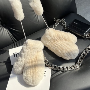 2025 mignon lapin fourrure tricoté gants hiver polaire doublé coupe-vent mitaines extensible mode Style gants pour extérieur usage quotidien - Product Image 2