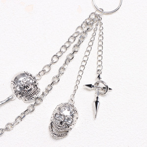 Yueli Multi Layered Skull Waist Chain Tibetan <b>Silver</b> Hip Hop Denim Decorative Chain <b>Cross</b> Pattern Double <b>Ring</b> Daily Wear - Product Image 4