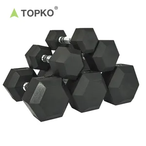 TOPKO siyah kauçuk altıgen dambıl spor salonu kullanımı 10 kg 40kg 50kg altıgen halter seti