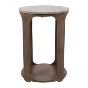 Tavolino Rotondo Moderno in Legno di Mango con Piano in Marmo, Tavolino d'Appoggio Decorativo per Piccoli Spazi, Comodino - Product Image 2
