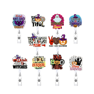 Porte-<span class=keywords><strong>badge</strong></span> rétractable en bois avec clip et <span class=keywords><strong>cordon</strong></span> rétractable pour infirmière, porte-<span class=keywords><strong>badge</strong></span> pour carte d'identité, nouveau design d'Halloween - Product Image 1