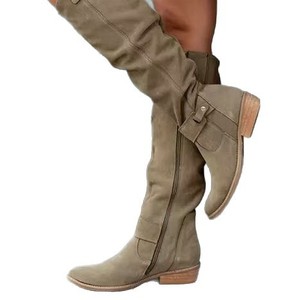 Botas de Ante de Caña Alta para Mujer, Otoño-Invierno 2025, Novedad de Comercio Exterior Transfronterizo, Tacón Bajo, Cremallera Lateral, Tallas 40-43, Diseño Liso - Product Image 5