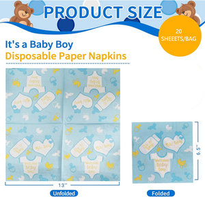 Serviettes en papier jetables imprimées <span class=keywords><strong>bleu</strong></span> <span class=keywords><strong>ciel</strong></span> <span class=keywords><strong>de</strong></span> qualité alimentaire pour bébé garçon, pour fête <span class=keywords><strong>de</strong></span> révélation <span class=keywords><strong>de</strong></span> sexe <span class=keywords><strong>de</strong></span> nouveau-né - Product Image 6