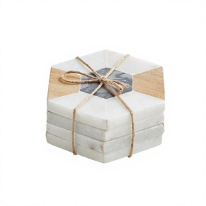Modern Hexagonal Marble Mosaic Coasters | Premium Natural Stone Heat-Resistant Cup <b>Mat</b> Set for Coffee Table & Hotel <b>Bar</b> - Product Image 1