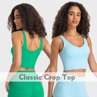 Débardeurs de sport classiques SHINBENE pour femmes, col en V, coupe ajustée, longueur longue, rembourrés, hauts de yoga, soutiens-gorge de sport