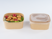 Vente en gros de bol à emporter pour restaurant en papier kraft jetable bol à salade à fond carré boîte à lunch avec couvercle 900ml 1200ml 1400ml