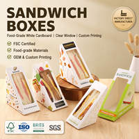Boîtes à sandwich jetables en carton blanc de qualité alimentaire avec fenêtre transparente, logo personnalisé, pour emporter, boulangerie, traiteur, emballage triangulaire en forme de coin, OEM