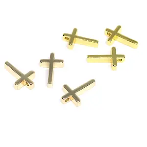 Bulk Wholesale Waterproof 14kt 18kt heap Small Gold Plated Filled Cross Bracelet Charm