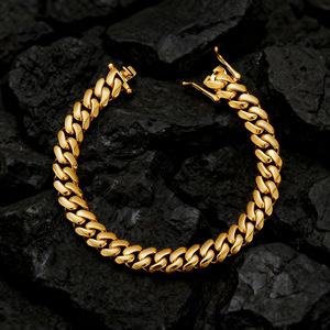Hiphop Unisex Paslanmaz Çelik PVD Altın Kaplama Istakoz Tokalı Parlak Altın Görünümlü Küba Zinciri Bileklik Erkekler İçin - Product Image 5