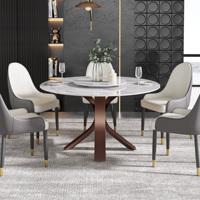 Table à manger ronde pivotante en marbre de luxe moderne Voxhome pour 6 personnes, pour la salle à manger ou le jardin