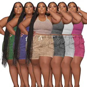 New Arrival Solid Color Casual Summer Outfit Femme 2023 Shorts Set Plus Size Women's Clothing