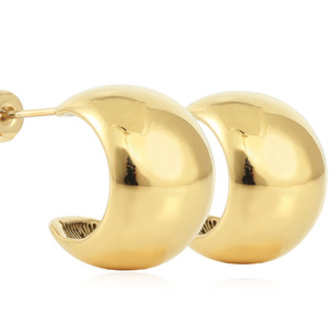 Gold Titanium Steel Hoop <b>Earrings</b> <b>Moon</b> Shape U-Shape Everyday Wear 19044 - Product Image 1