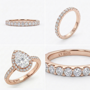 Pear Cut Moissanite Engagement <b>Ring</b> <b>Set</b> Rose Gold Plated Halo Bridal Band Stacking Wedding <b>Ring</b> for Women - Product Image 6
