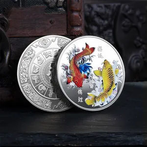 Металлическая монета Koi Carp Lucky 24k Золотая Серебряная с цветным покрытием из Китая для продажи