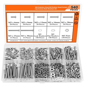 Kit de tuercas y arandelas para tornillos hexagonales de cabeza abombada M3, acero inoxidable 304, métrico M3x6 8 12 16 20 25 30 mm - Product Image 5