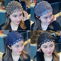 Nouveauté transfrontalière Été 2023 Bandeau pour cheveux large et ajouré pour femme, orné de perles à clous et de paillettes sonores, style tendance, couvre les cheveux blancs