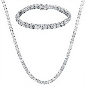 Sliver 18K White Gold Plated Moissanite Tennis Necklace/<b>Bracelet</b>/Earrings <b>Sets</b> Pack of 3 Luxury Women's Jewelry - Product Image 3