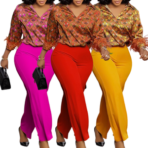 Conjunto <span class=keywords><strong>de</strong></span> blusa y pantalones <span class=keywords><strong>de</strong></span> oficina para <span class=keywords><strong>mujer</strong></span>, camisa y pantalones <span class=keywords><strong>de</strong></span> manga larga con estampado <span class=keywords><strong>de</strong></span> flores elegantes, conjunto <span class=keywords><strong>Formal</strong></span> <span class=keywords><strong>de</strong></span> dos piezas para <span class=keywords><strong>mujer</strong></span> - Product Image 1