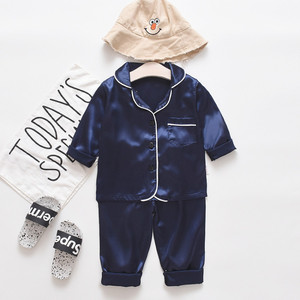 Pyjama pour enfants en satin de soie à manches longues, imprimé uni, dessin animé, pour garçons et filles - Product Image 6