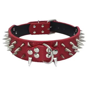 Sharp Spiked Studded PU Leather Dog Collars Pitbull Bulldog Big Dog Collar Adjustable hunter For Medium Large Dogs Boxer