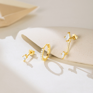 CANNER Ensemble de boucles d'oreilles en zircon blanc, forme cerf-volant, simples, à clous et créoles - Product Image 3