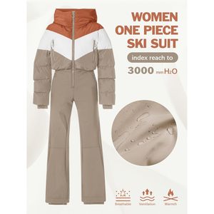 Combinaison de ski une pièce pour femme Fisoew, imperméable, chaude, pour sports d'hiver en plein air - Product Image 6
