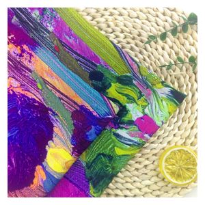 Nouveau design, tissu imprimé style peinture à l'huile, écologique, 70% nylon, 30% poly, 100% polyester, pour vêtements de nuit pour filles, robe de femme - Product Image 1