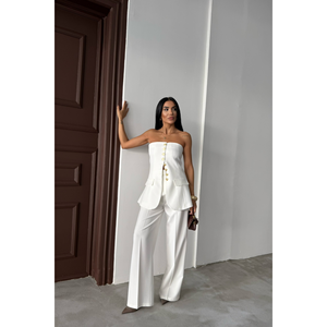 Chaleco Blanco Strablez con Decoración de Botones Dorados, Bordado Vintage, Tela de Lana, Relleno de Algodón, Estilo Casual para Trajes - Product Image 2