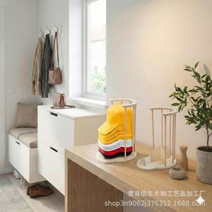 Wooden <b>Hat</b> Rack Circular <b>Standing</b> Type For Cap And Coat Storage Wardrobe Organization Natural Wood Color - Product Image 5