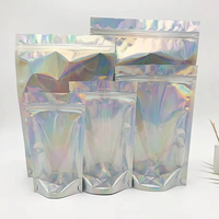 Sacs en film holographique laser personnalisés avec logo, 100 pièces, transparents, refermables, en mylar, avec fermeture éclair, pour bijoux, bonbons, emballages alimentaires