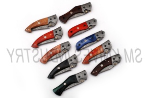 Lote Mixto de 10 Navajas Plegables de Acero de Damasco Hechas a Mano con Mango de Madera, OEM Disponible (smk1200) - Product Image 6