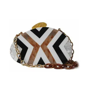 Fashion New Women Messenger Bag Wedding Handbag European Elegant Black White Striped Evening BagsAcrylic Cute Bead Casual Clutch