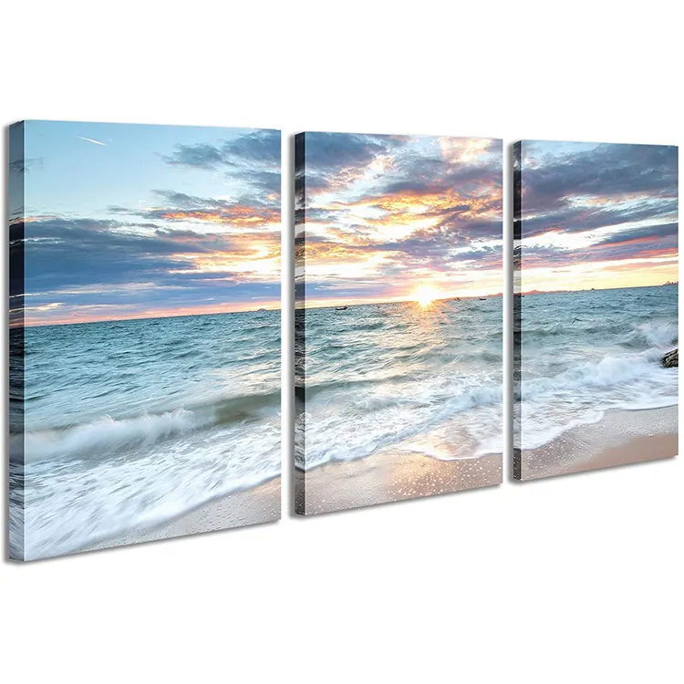 Modern Canvas Painting Wall Art Colorful Sunset Over Ocean on Maldives Seascape Picture Print On Canvas Artwork For Wall Decor