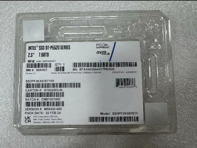 Intel D7-P5520 7.68TB U.2 NVMe PCIe Gen4 2.5" Internal Metal Shell Enterprise SSD Server Solid State Drive SSDPF2KX076T1N1