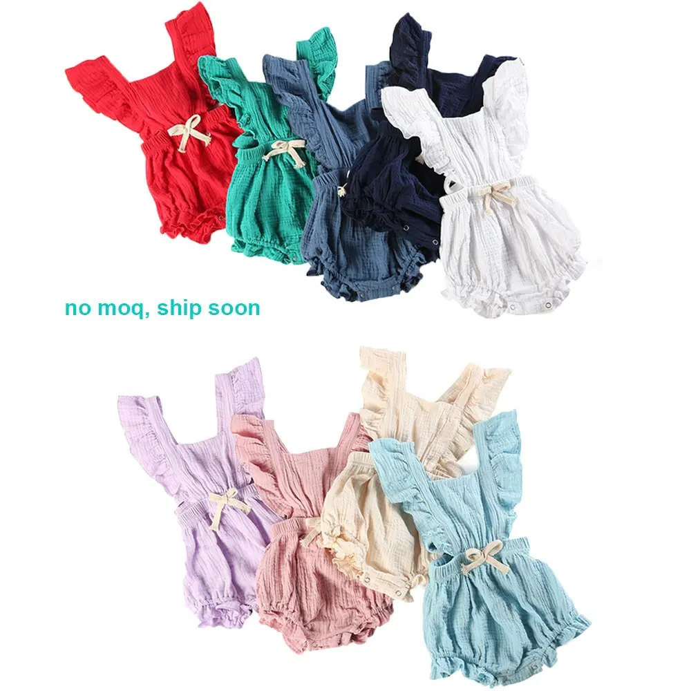 Yeni stok RTS moq yenidoğan bebek bebek giysileri kabarcık yaz organik pamuk gofre kızlar çocuklar boş krep romper