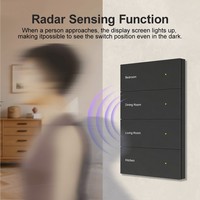 Interrupteur mural intelligent WiFi 4x4 avec écran, étiquette personnalisable en 10+ langues, norme américaine, 6/8 boutons poussoirs, compatible Tuya Smart Home et Alexa