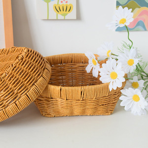 Oval Wicker Storage <b>Basket</b> Natural Rattan Weaving Living Room Fruit Plate Miscellaneous Organizer Standing Type - Product Image 4