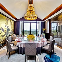 Ensemble de table et chaises de restaurant au design moderne, avec assise capitonnée et plateau rond en bois, pour projets de banquets d'hôtels de luxe classiques