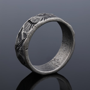 Bague vintage en acier inoxydable avec texture de météorite, runes vikings de la <span class=keywords><strong>mythologie</strong></span> nordique - Product Image 3