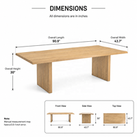 Table à manger en bois massif avec pieds en bois brut, 90 pouces, pour salle à manger