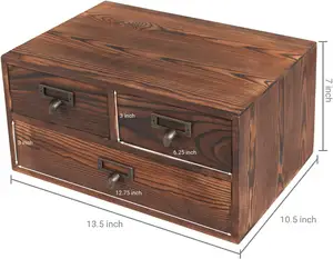 Kabinet penyimpanan kayu dengan 3 laci, penghitung meja, kotak pengatur penyimpanan perhiasan untuk perlengkapan rumah kantor