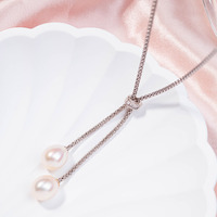 Collier en argent sterling rhodié avec 2 perles d'eau douce naturelles délicates de 8-8,5 mm, accessoires féminins tendance, vente chaude
