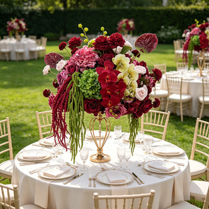 Boule de fleurs artificielles en soie rouge réaliste DKB Design, décoration de mariage et fournitures, centre de table pour événements - Product Image 3