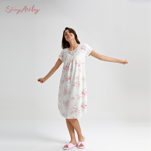 Shine ASHLEY Custom Ladies Floral <strong>Maxi</strong> Dress Printed Neckline Lace Lace High Quality Ladies Home Wear Ladies Fashion <strong>Nightdress</strong> - Product Image 1