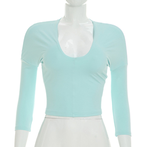 Viviblook Y26TP236 Top Corto Casual de Verano para Mujer, Sexy, Cuello Bajo, Color Sólido, Manga Tres Cuartos, Ajustado - Product Image 1