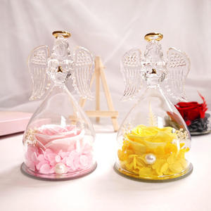 Statuette di Angeli sotto Cupola di Vetro, Rose Vere Conservate con Glicerina Ecologica, Regali di Natale e Compleanno per Donne, Mamme, Mogli, Confezione Regalo - Product Image 3