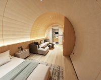 Capsule spatiale incurvée C3, maison préfabriquée modulaire, mini-maison de luxe, pod de glamping avec système intelligent pour l'hébergement en hôtel-resort