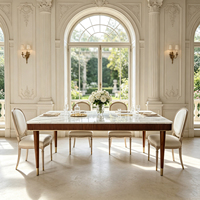 Table à manger rectangulaire de luxe extensible en bois massif de style français contemporain avec plateau en marbre pour la maison